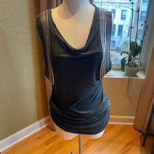 All Saints Charcoal Jersey Top with Embellishments